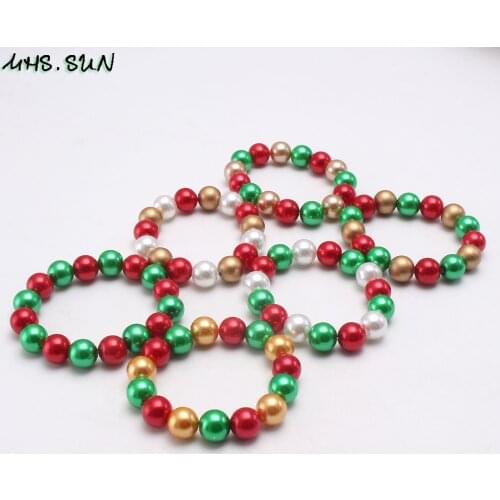 MHS.SUN Kids Girls Chunky Beads Bracelet Bangles For Christmas Jewelry Children Baby Beaded Bracelets Festival Party Gifts