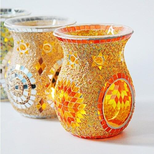 SUNFLOWER Mosaic Glass Incense Burner Candlestick Romantic Home Spa Club Essential Oil Lamp