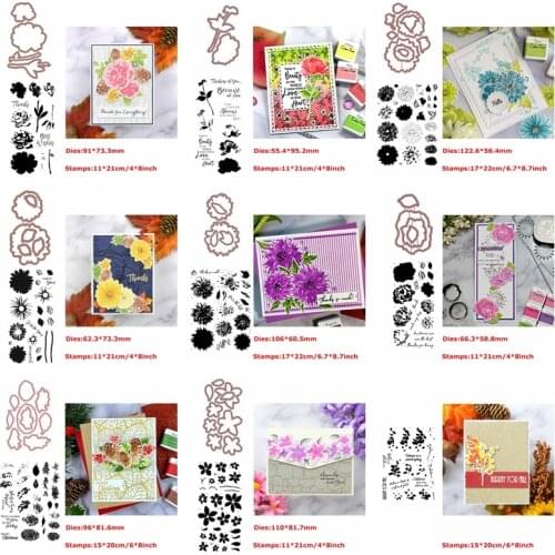 Layered Floral Petal Foliage Stem Sprig Cutting Dies and Clear Stamps Simple Phrase Words Letters DIY Making Template 2020