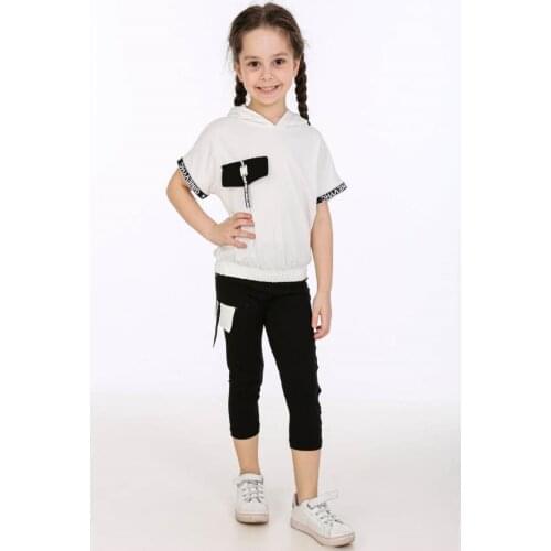Female Child Sport Printed Single Jersey Flannel Pocket Stripe Detailed Combing The Tights Dual Suit White Yellow red