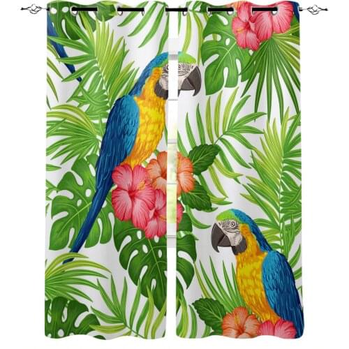 Living Room Curtains Parrot Flowers Green Tropical Leaves Blackout Curtain for Bedroom Bay Window Decorative Shading Cloth