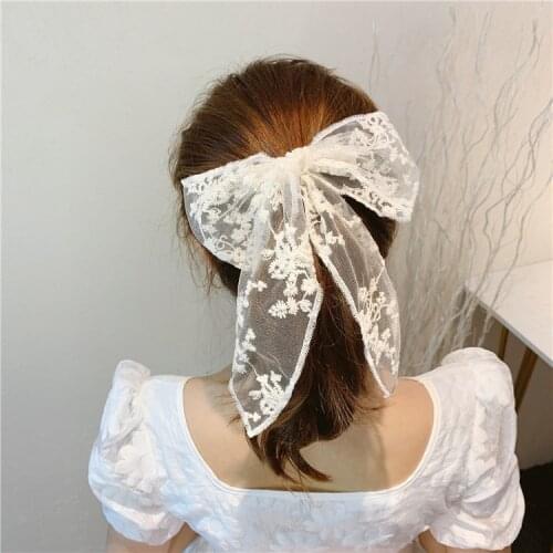 Ins Net Red Hollow Lace Fabric Bow Hair Tie For Girl Big Hair Elastic Bow Headband Hair Vintage Jewelry Style Hair Accessories
