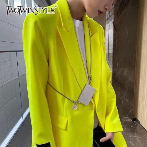 TWOTWINSTYLE Minimalist Solid Blazer For Women Notched Long Sleeve Casual Large Size Blazers Female Fashion New Clothing 2021