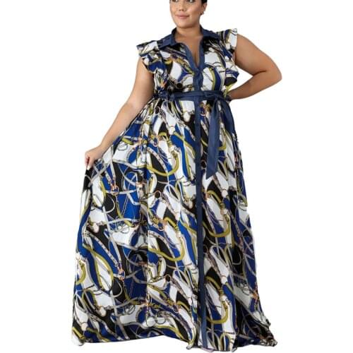 Large size Womens Casual Dress For Woman 2021 New Print Lace-Up Womens Long Dress Woman Summer Vintag NBH77