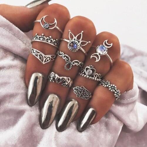 10pcs/set Women Retro Knuckle Rings Vintage Ethnic Style Fashion Design Rings Set for Women Anillos Mujer Jewellery