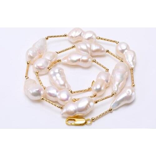 20mm white double bead baroque pearl necklace natural freshwater pearl Woman Jewelry Gift 35cm 43cm 14'' 17