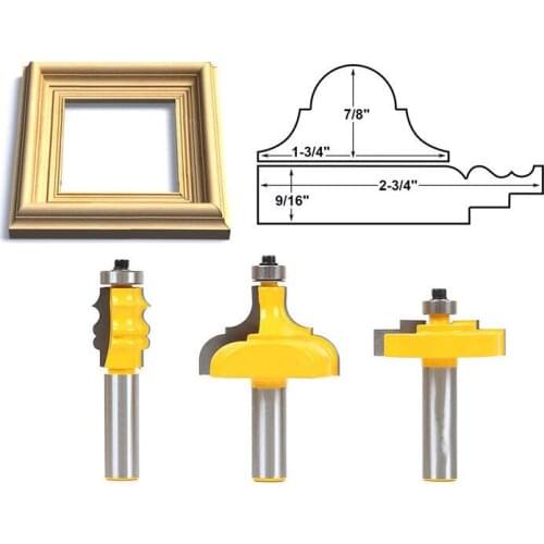 3pcs 12.7mm 1/2 Inch Shank Large Picture Frame Molding Router Bit Line Woodworking Mold Milling Cutter For Wood