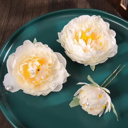 3pcs Artificial Chrysanthemum Side Hairpin Pearl Inlaid Chinese Style Cute Vintage Headdress Hanfu Clothing Accessories BN