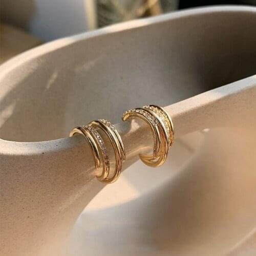 925 Silver Needle New Fashion Multi-layer Geometric Hoop Earrings Korean Personal Diamond Stud Earrings for Women