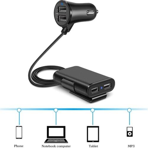 4 Port USB QC 3.0 quick Charge Seat Car Charger 1.7M Extending Cord Cable With Back clip For Iphone 7 Samsung 2.4+3.1A Universal