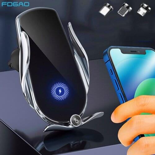 Wireless Car Charger 15W Fast Charging Mount Magnetic Plug Automatic Clamping Air Vent Phone Holder For iPhone 12 11 Samsung S21