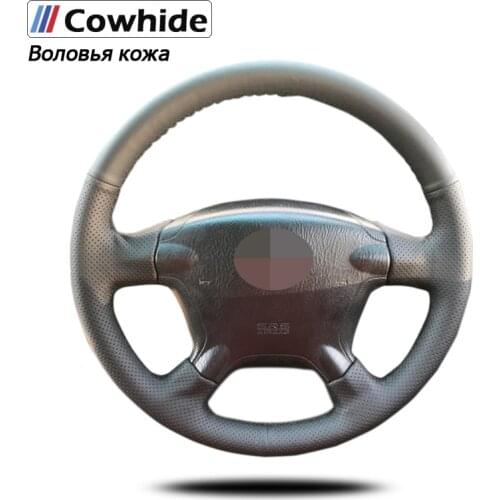 Black Genuine Leather Car Steering Wheel Cover for Honda CRV CR-V 2003 2004 2005 2006