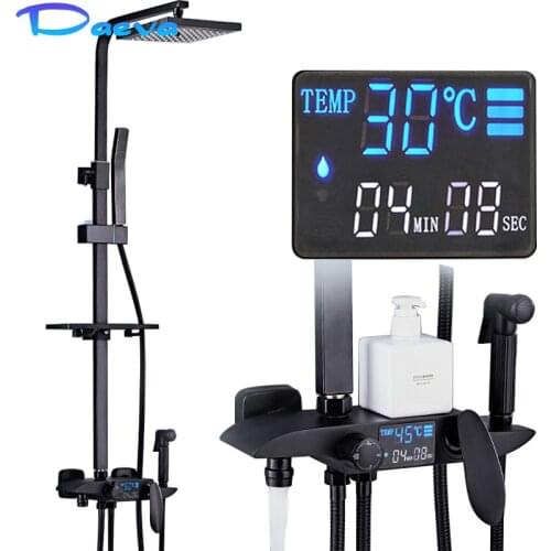 Digital Shower Set White Gold Bathroom Shower System Temperature LED Display Bathroom Shower Set Thermostatic Bath Shower Faucet