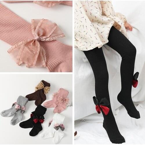 Kids Tights Knee Knitted Stocking Baby Cute Pantyhose White Bowknot Childrens Princess Girl Tights Stockings 1-6Y