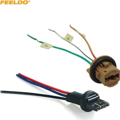 FEELDO 10Set Car LED Bulb Light 7443/7444/1891 Female & Male Socket Plug With 3-wire Extended Wire Connector #AM5958