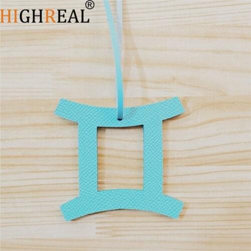 HIGHREAL Fashion Real Genuine Natural Leather Gemini Keychain Pendant Women Backpack Bag Charm