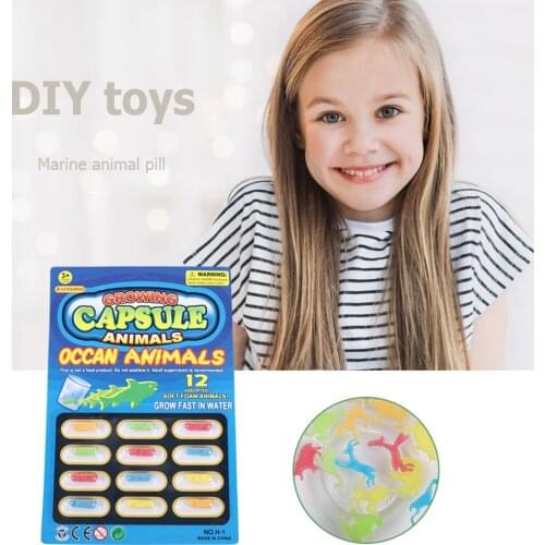 12pcs Grow Capsules Baby Cognition Bath Toy Water Absorption Capsule Marine Animal DIY Expansion Grow Toy Surprise Funny Gift