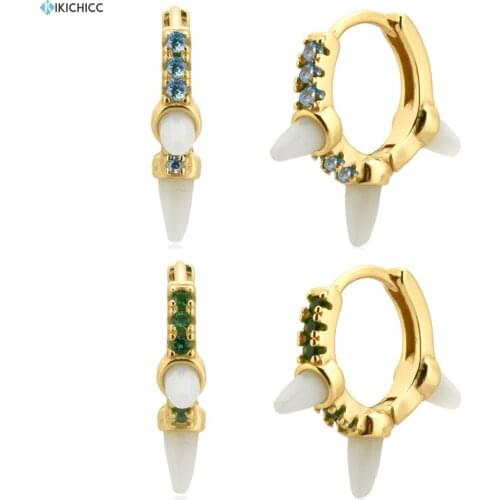 Kikichicc 100% 925 Sterling Silver White Spike Hoops Luxury CZ Rock Punk Piercing Crystal Fine Jewelry For Women Statement Jewel