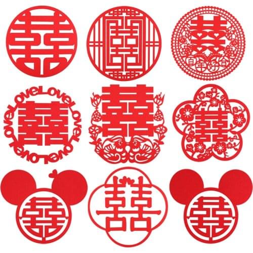 Non-woven Fabrics Chinese Wedding Decoration Wall Stickers Double Happiness Red Window Home Decoration Wedding Room Decor