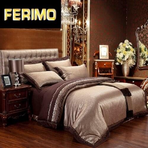 Coffee blue luxury silk jacquard cotton bedding sets/bedclothes queen king size 4/6 pcs duvet cover bed linen sheet set pillow