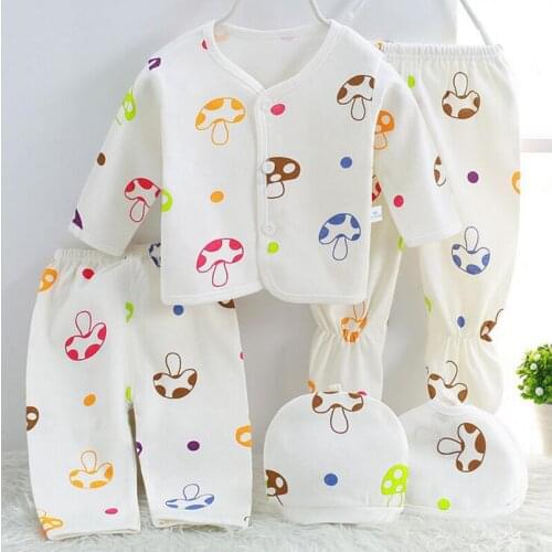 Newborn set Baby Clothing Cotton baby Girls Boys suits infant costumes pants+top+hat+bib 5pcs/set
