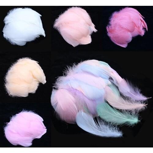 100 Pcs/ Bag 2.5-4.5 Inches Goose Feather Dyed Mix Color 6-12cm Plumes DIY Wedding Party Bouquet Decoration Craft for Home Decor