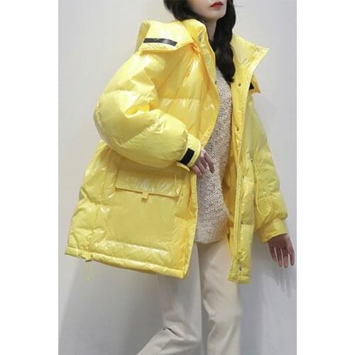 Fad 90% White Duck Down Jacket Winter Bright Coat Women Snow Clothes Loose Medium long Female Down Parka Oversize