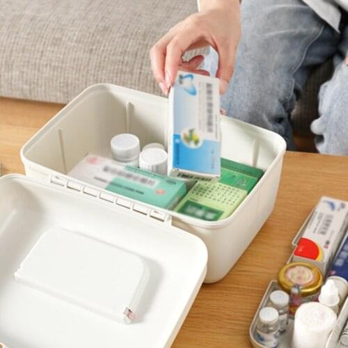 94PF Multifunction Portable Medicine Plastic Storage Box Household Large Capacity Double Layer First Aid Bin with Handle Tray
