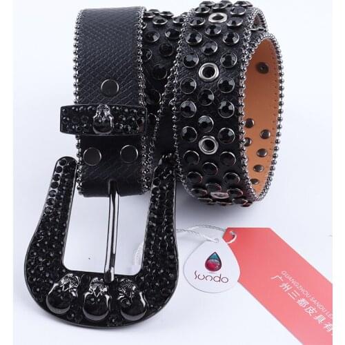 Fashion Black Skull Rhinestone Belts Luxury Strap Diamond Belt Quality Studded Belt For Women Punk Waistband Men Ceinture Homme
