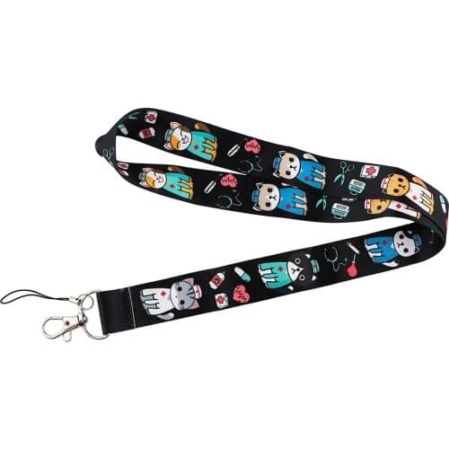 Cartoon Medical Cat Doctor Nurse Mobile Phone Straps Lanyard for Keys ID Card USB Badge Holder Neck Strap Hang Rope
