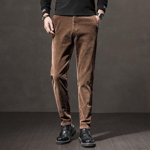 97% Cotton 3% Spandex Corduroy Soft Men Trousers Spring Autumn Winter Solid Male Casual Slim Full Length Long Chino Man Pants