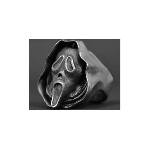 Mens Calvarium Ghost Face Evil Skull Ring Gothic 316L Stainless Steel Biker Ring Motorcycle Band jewellery Boyfriend Gift