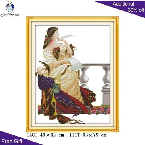 Joy Sunday A Writing Woman Home Decor R755 14CT 11CT Counted and Stamped Writing Endless Yearning Embroidery Cross Stitch kits