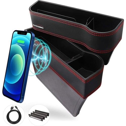 Car Seat Gap Filler Car Seat Gap Organizer with 10W Wireless Charging Car Front Seat Organizer PU Leather Console Side Storage