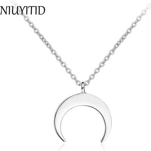 NIUYITID Gold Silver Color Crescent Moon Necklace For Women Man Fashion Pendant Chain Jewelry Bijoux Femme Drop Shipping