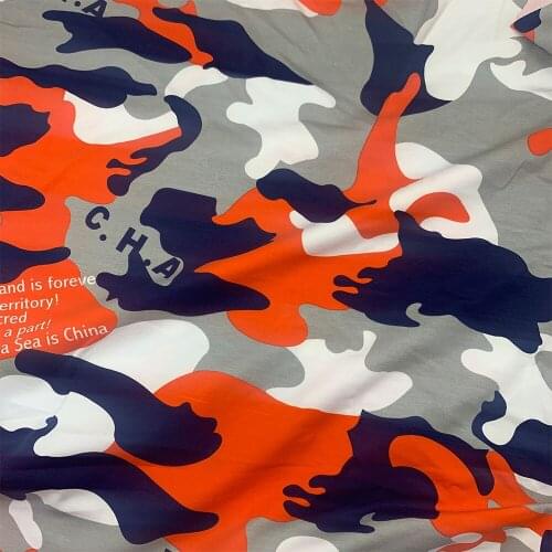 New Grey Orange Camouflage Fabric Cotton Lycra Knitted Fabric Stretch Camouflage Printed Fabric DIY Sewing T-shirt Clothing