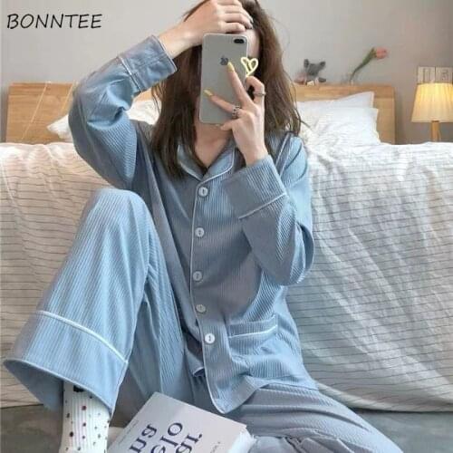 Pajama Sets Women 2XL Soft Ulzzang All-match Cute Kawaii Lovely Girls Simple Trendy Mujer Homewear Blue Ins Spring Pj Set Tender