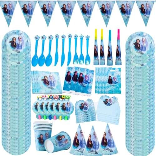 Princess Frozen 2 Theme Childs Favor Birthday Pack Event Party Decoration Cups Plates Baby Shower Disposable Tableware Supplies