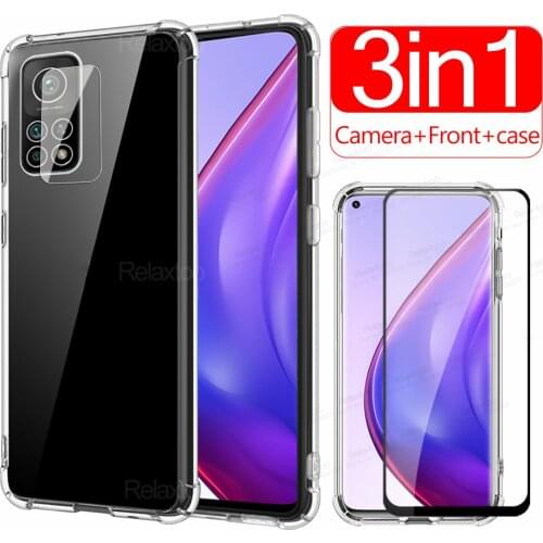 Transparent Case For Xiaomi Mi 10T Pro Glass Tempered Camera Protective Film Xiomi 10 T 5G Mi10T Soft Silicone Phone Cover Coque