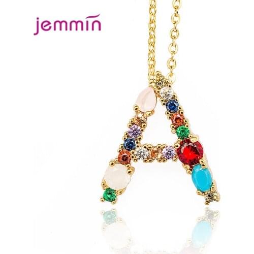Luxury Cubic Zircon Alphabet Pendants Gold Color A-Z Letter Opal Stone Pendant Necklace Shinning 26 Initial Collares Jewelry