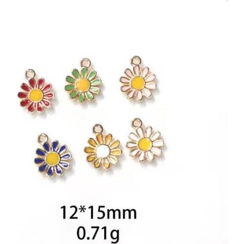 10pcs Sunflower Daisy Alloy Jewelry Accessories Rubber Band Earrings Pendant Perforated Pendant Korean Style Explosive Wholesale