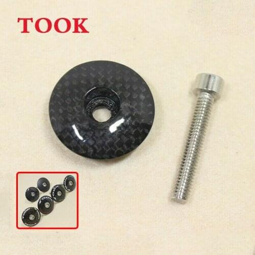 TOOK Carbon Fiber Headset Stem Top Cap T800 3K MTB Road Mountain Bike Superlight Stem Headset Top Cap Cover Bolt for 1-1/8" fork