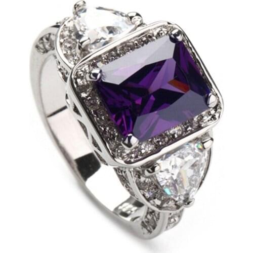 SHUNXUNZE luxury engagement wedding rings for men and women Purple Rainbow Cubic Zirconia Rhodium Plated R379 R3318 size 6 7 8 9