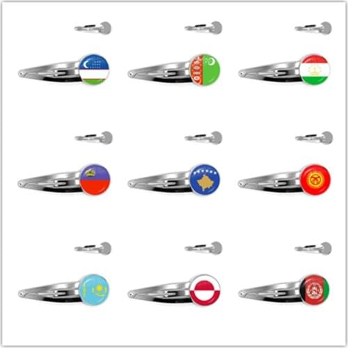 Uzbekistan,Turkmenistan,Tajikistan,Liechtenstein,Kosovo,Kyrgyzstan,Kazakhstan,Greenland,Afghanistan National Flag Glass Hairpins
