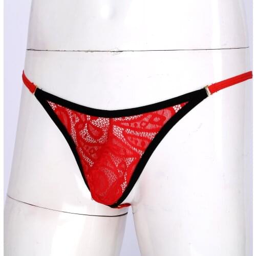 Low Waist Breathable Men G-String Thongs Sexy Comfort See-through Lace Bulge Pouch Underpants Open Butt Sissy T-Back Underwear