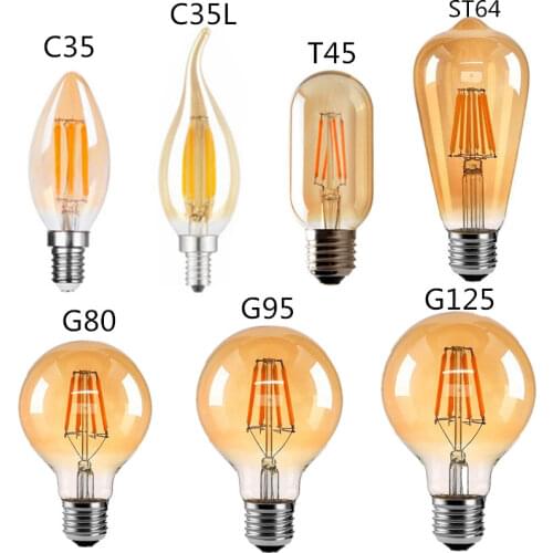 LED Edison Filament Light Retr Bulb Brown Golden C35 T45 A60 ST64 G80 G95 G125 4W 8W E27 220V 110V Dimmable Restaurant Bedroom
