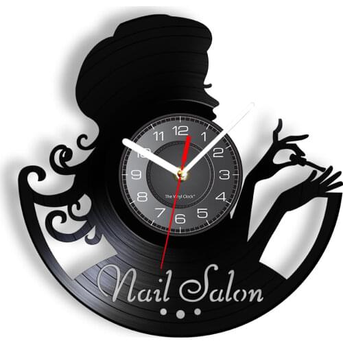 Beauty Nail Salon Vinyl Record Wall Clock Manicure Retro Wall Watch Gift idea for Manicurist Beauty Salon Nail Bar Art Wall Sign