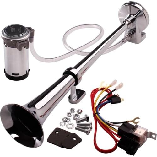 FARBIN 12V/24V 150db Air Horn kit Super Loud 18 Inches Chrome Zinc Single Trumpet Air Horn with Compressor for Any Vehicles