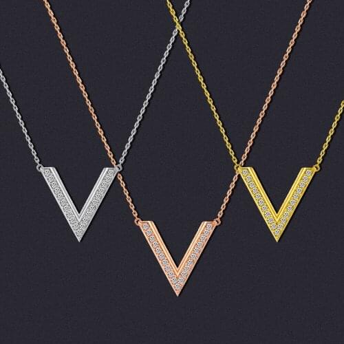 YPAY8 Fashion S925 Luxury wedding Ladies Top Quality For Women Golden Letter V circles Party Details Necklace Jewelry