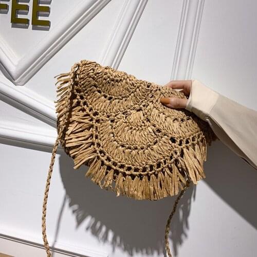 Summer Straw Woven Bags for Women Handmade Tassel Design Beach Crossbody Bags Female Bohemian Rattan Knitted Shoulder Handbags
